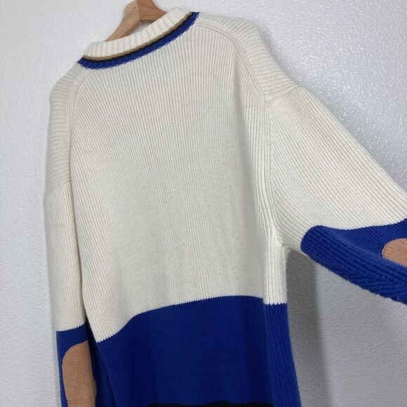 Akoo & Co Sweater Mens 4XL Blue cream Black Full Zip Knit Dog Patch Elbow Pads - Picture 15 of 16